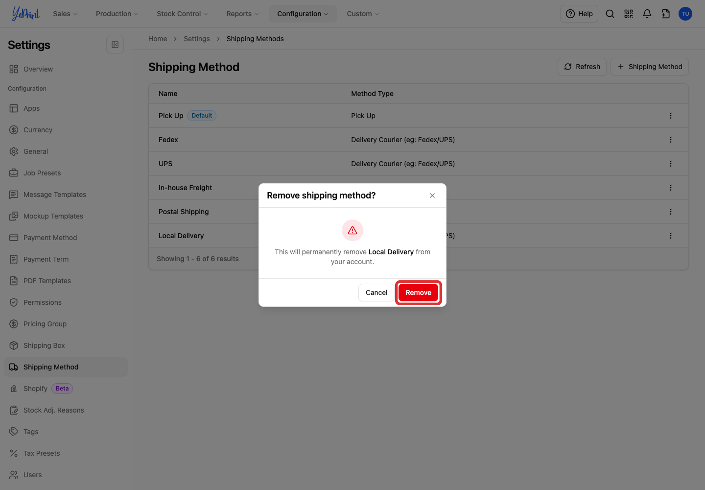 Remove shipping method confirmation for Local Delivery