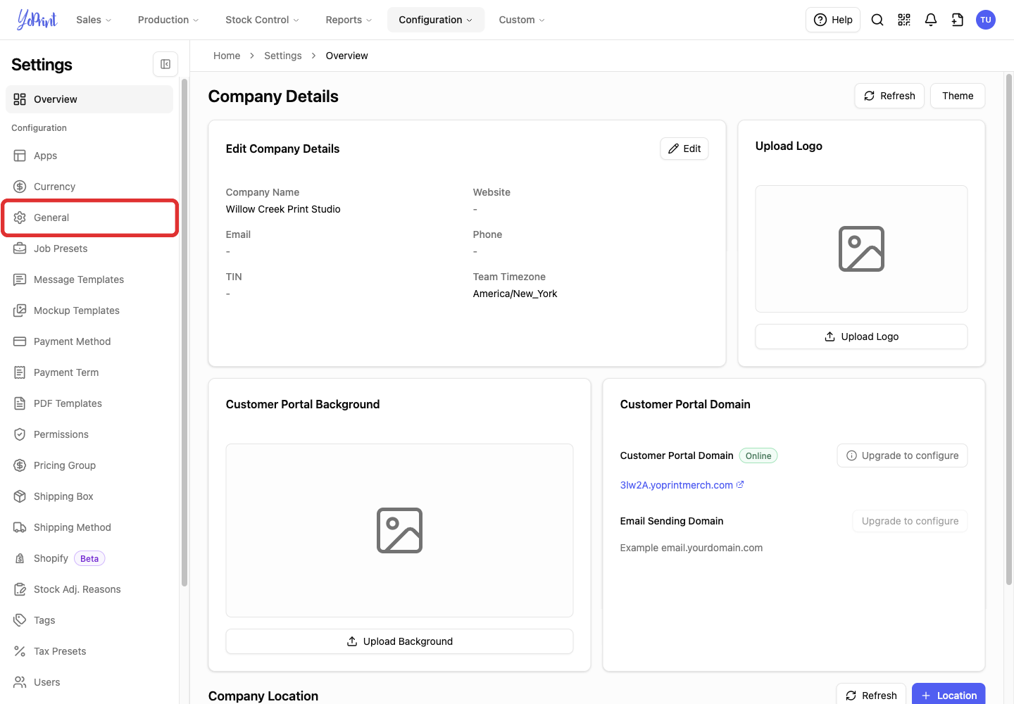 General in the Settings sidebar