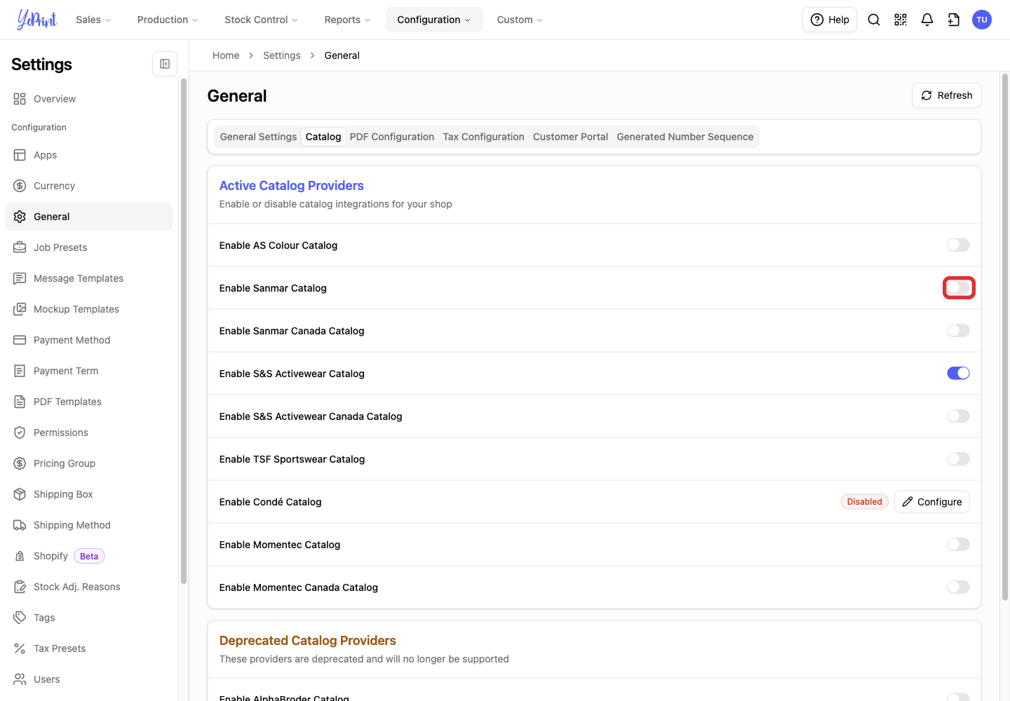 Enable SanMar Catalog switch