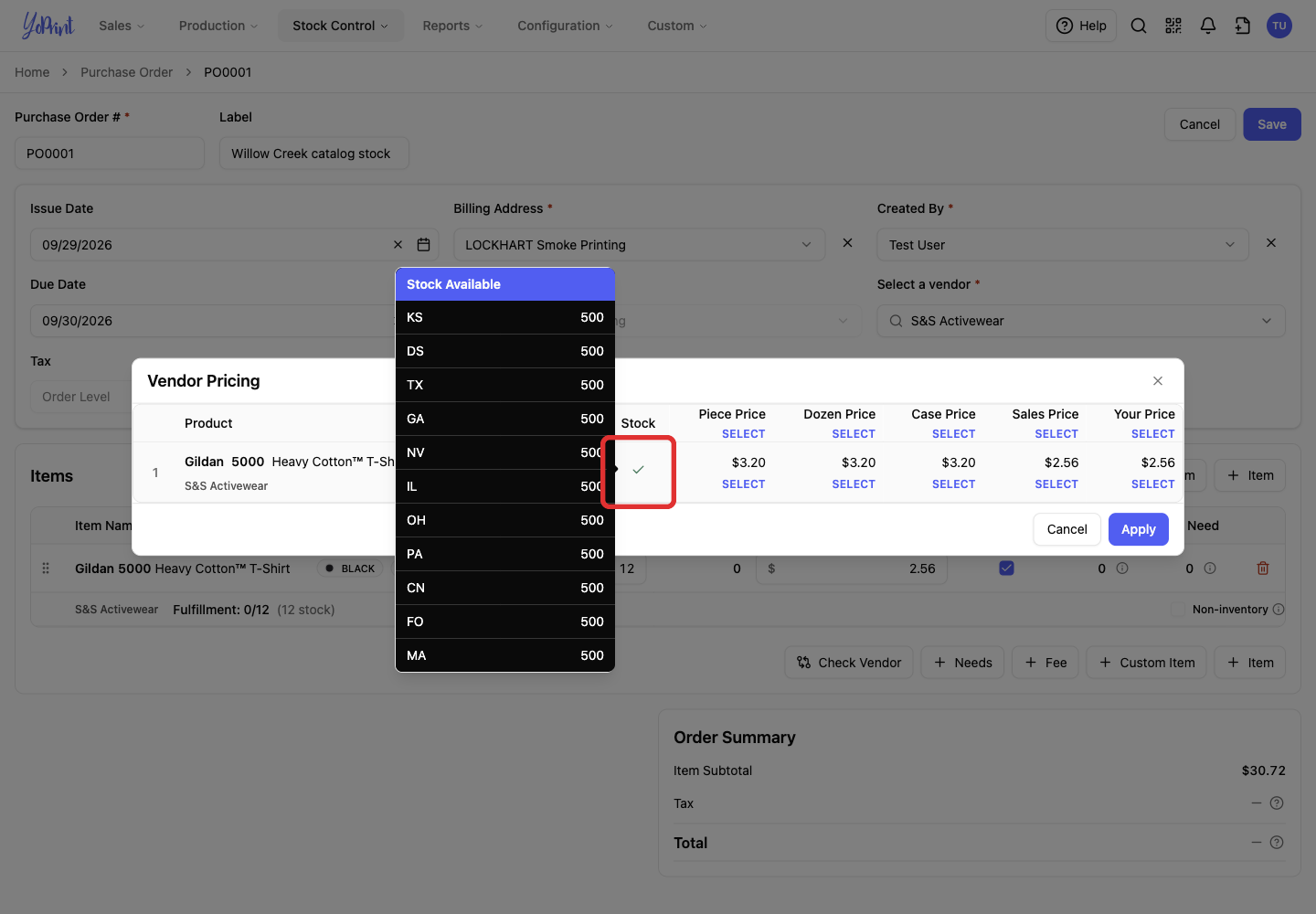 S&S warehouse quantities in the Stock tooltip