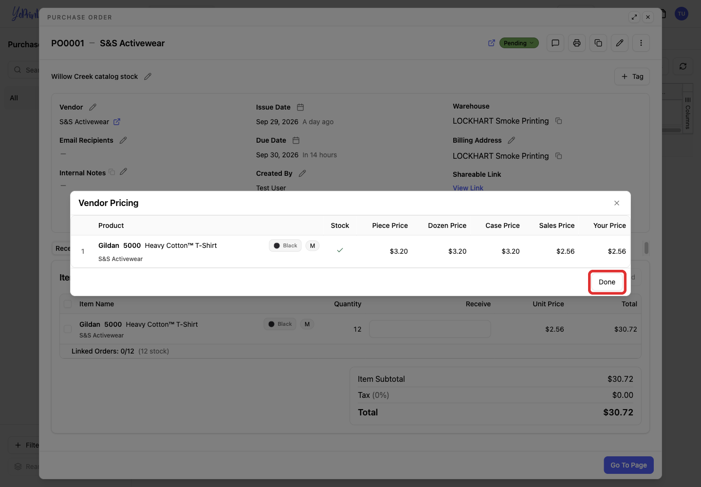 Read-only supplier prices with Done