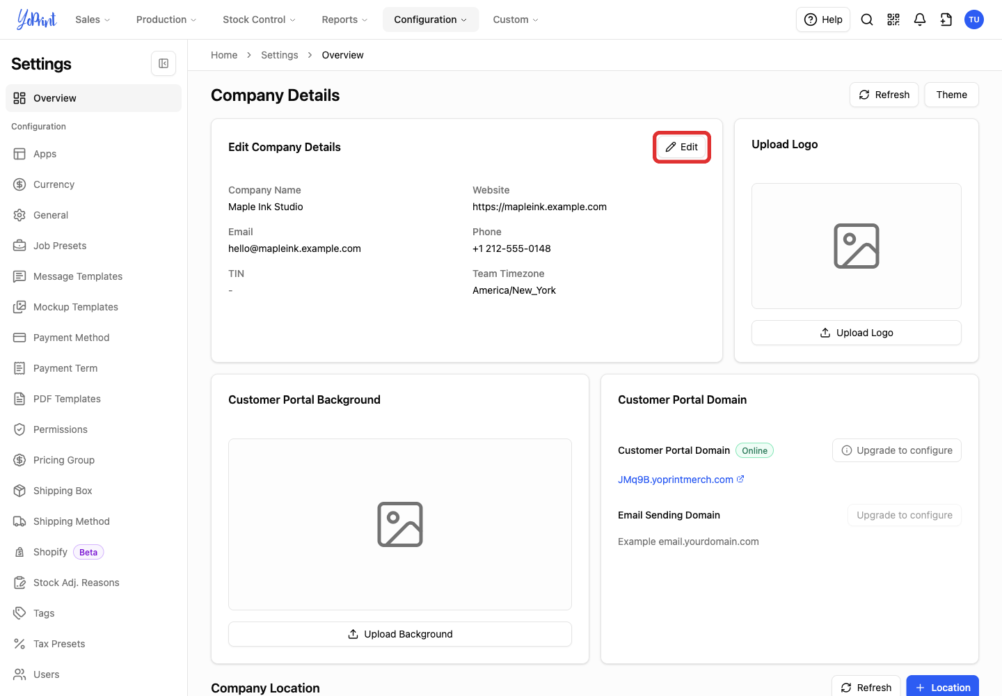 Edit on Company Details