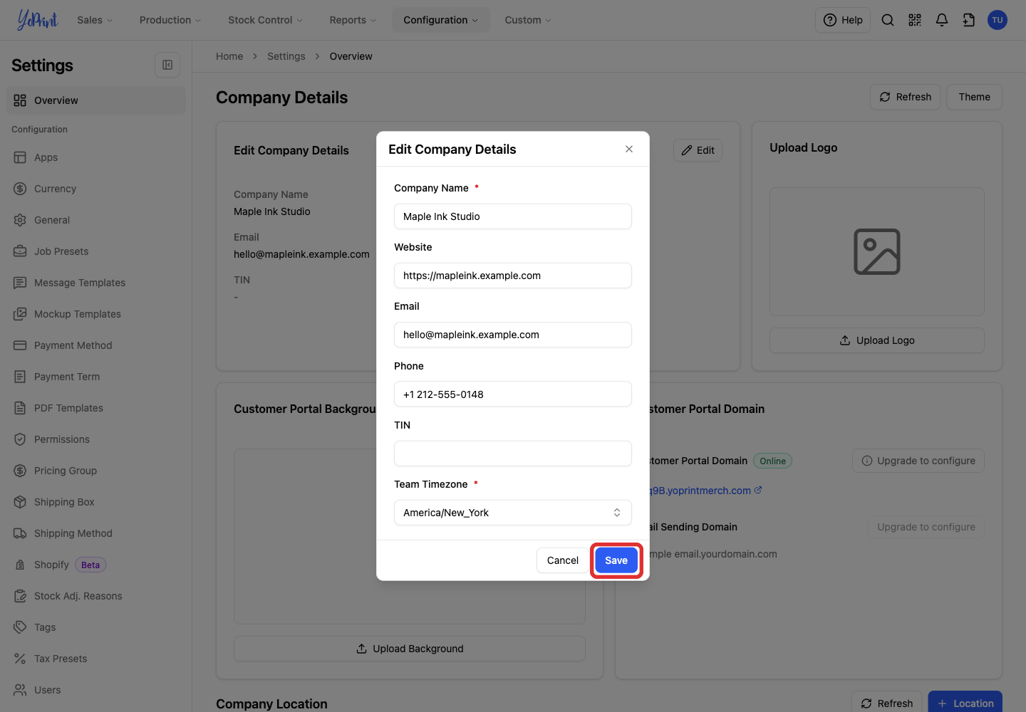 Save company details