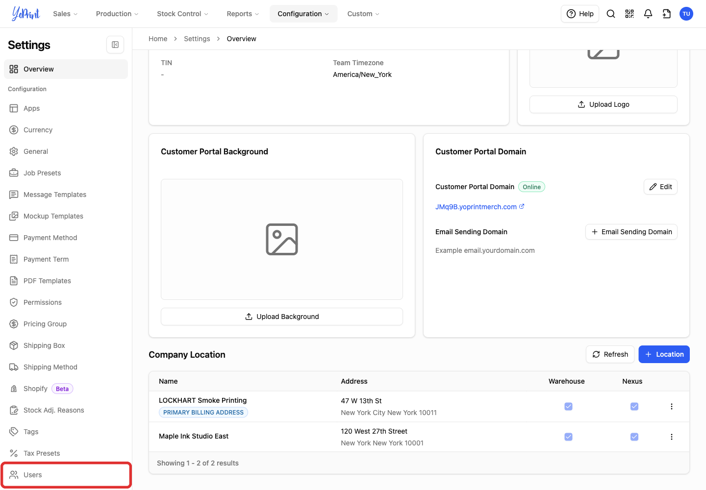 Users in the settings sidebar