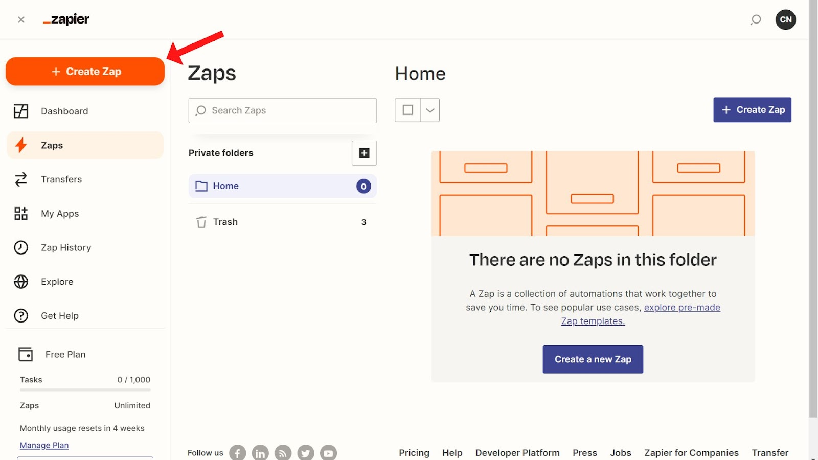 Create a new Zap in your Zapier dashboard