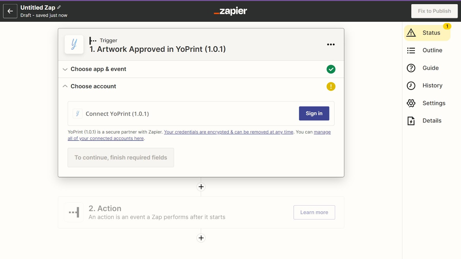 Click Sign in to connect your YoPrint account
