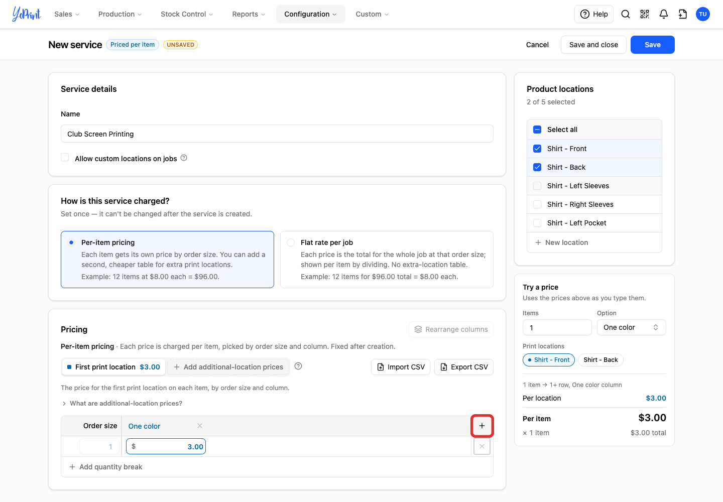Add column button