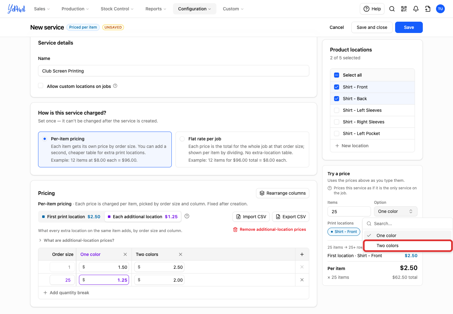 Two colors in the open option picker