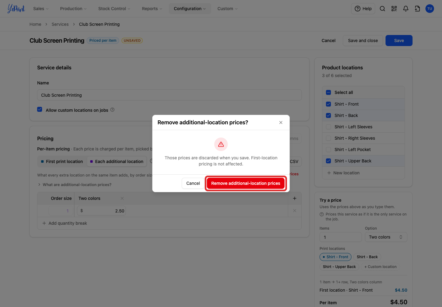 Confirm removal of the additional table