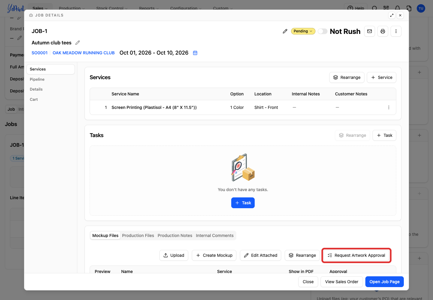 Request Artwork Approval in the job