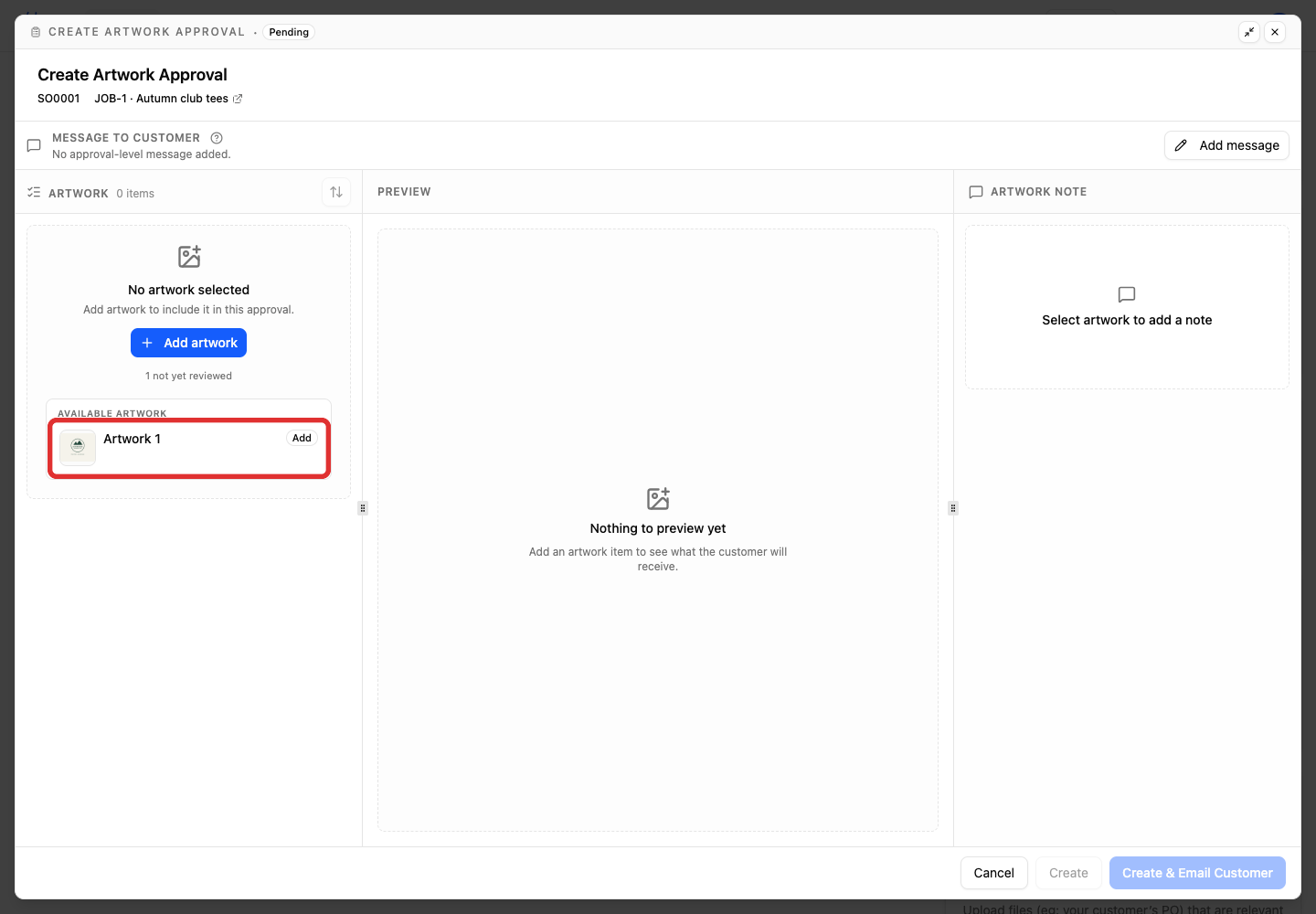 Add an available artwork to the request