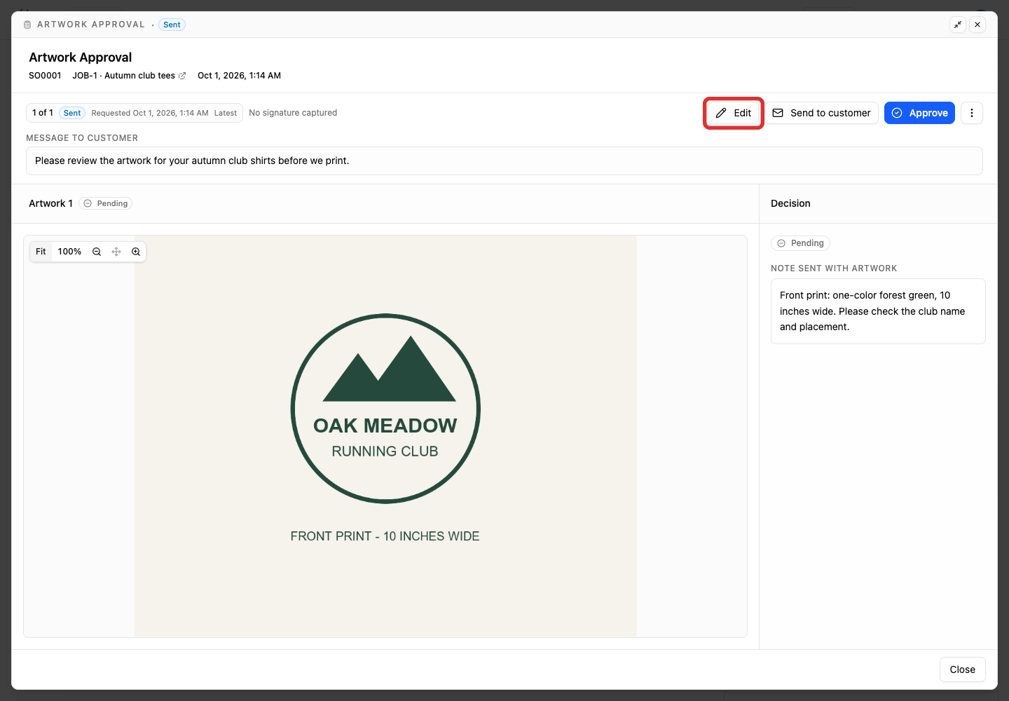 Edit a pending artwork request