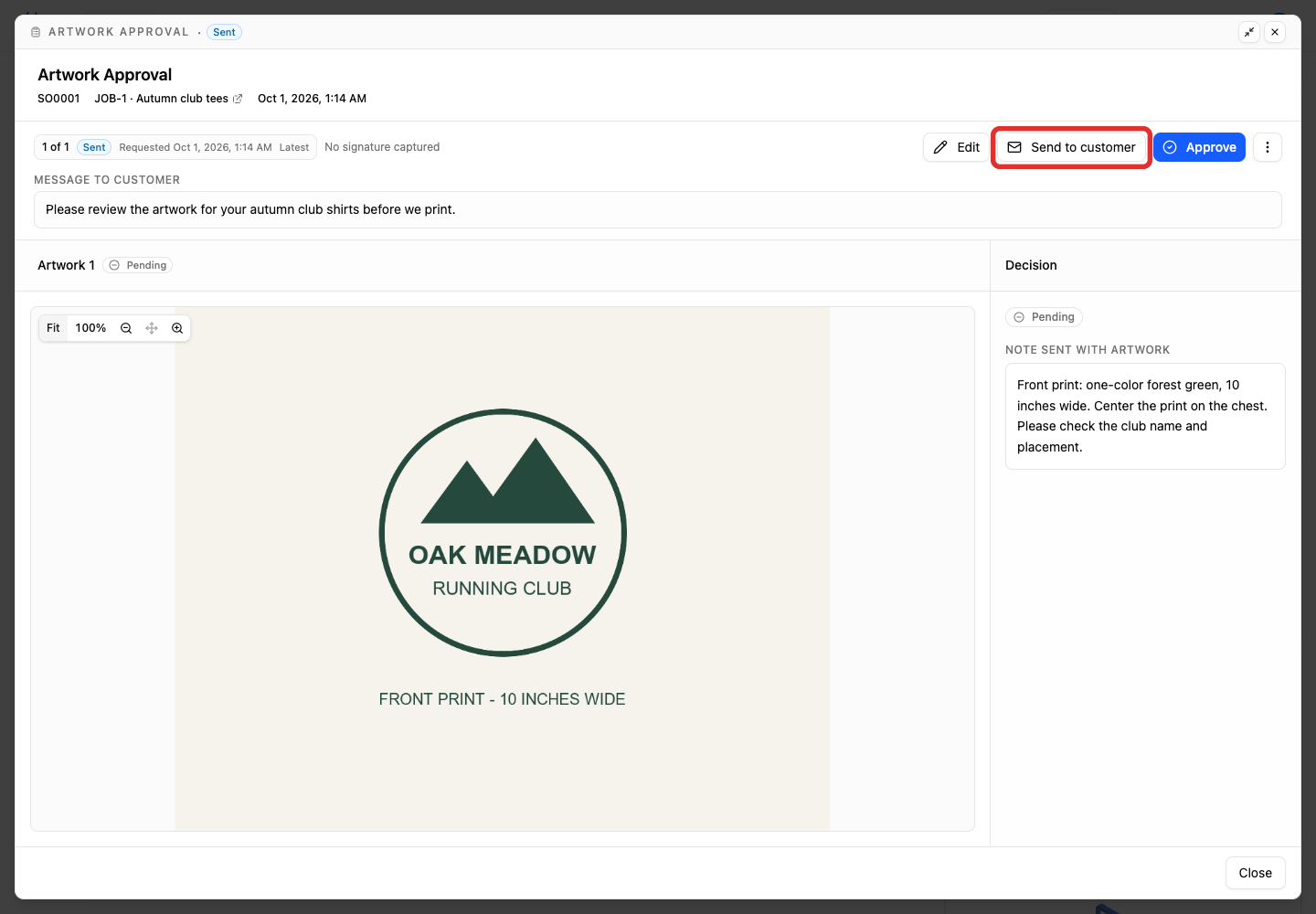 Send the saved request to the customer