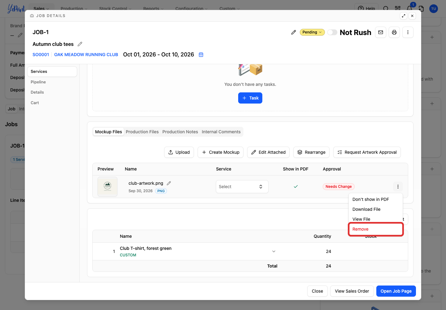 Remove the old mockup from the job