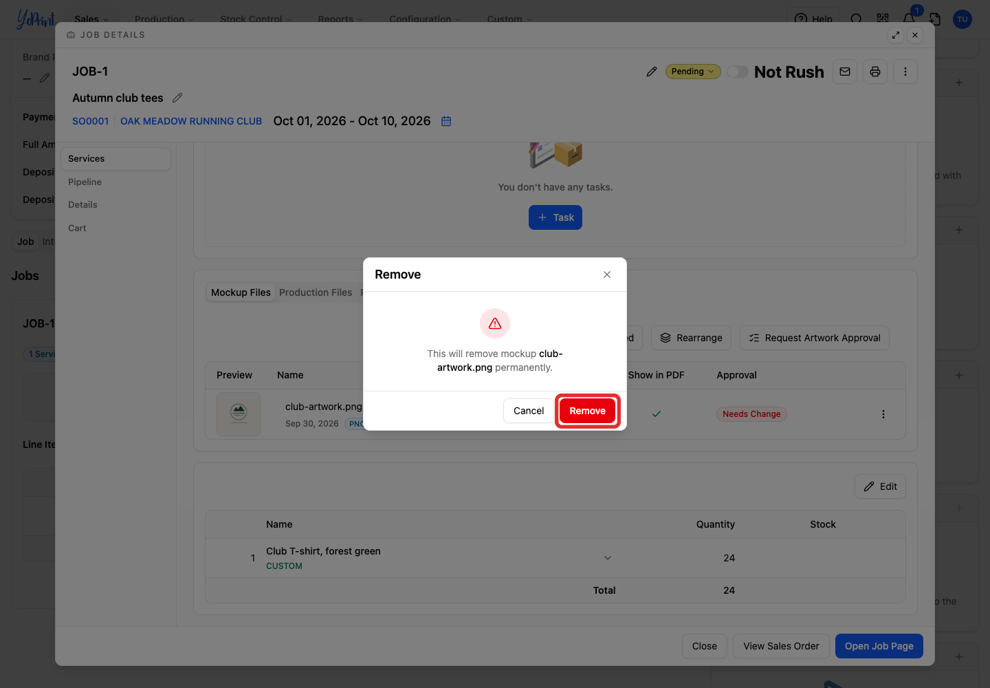 Confirm which mockup will be removed