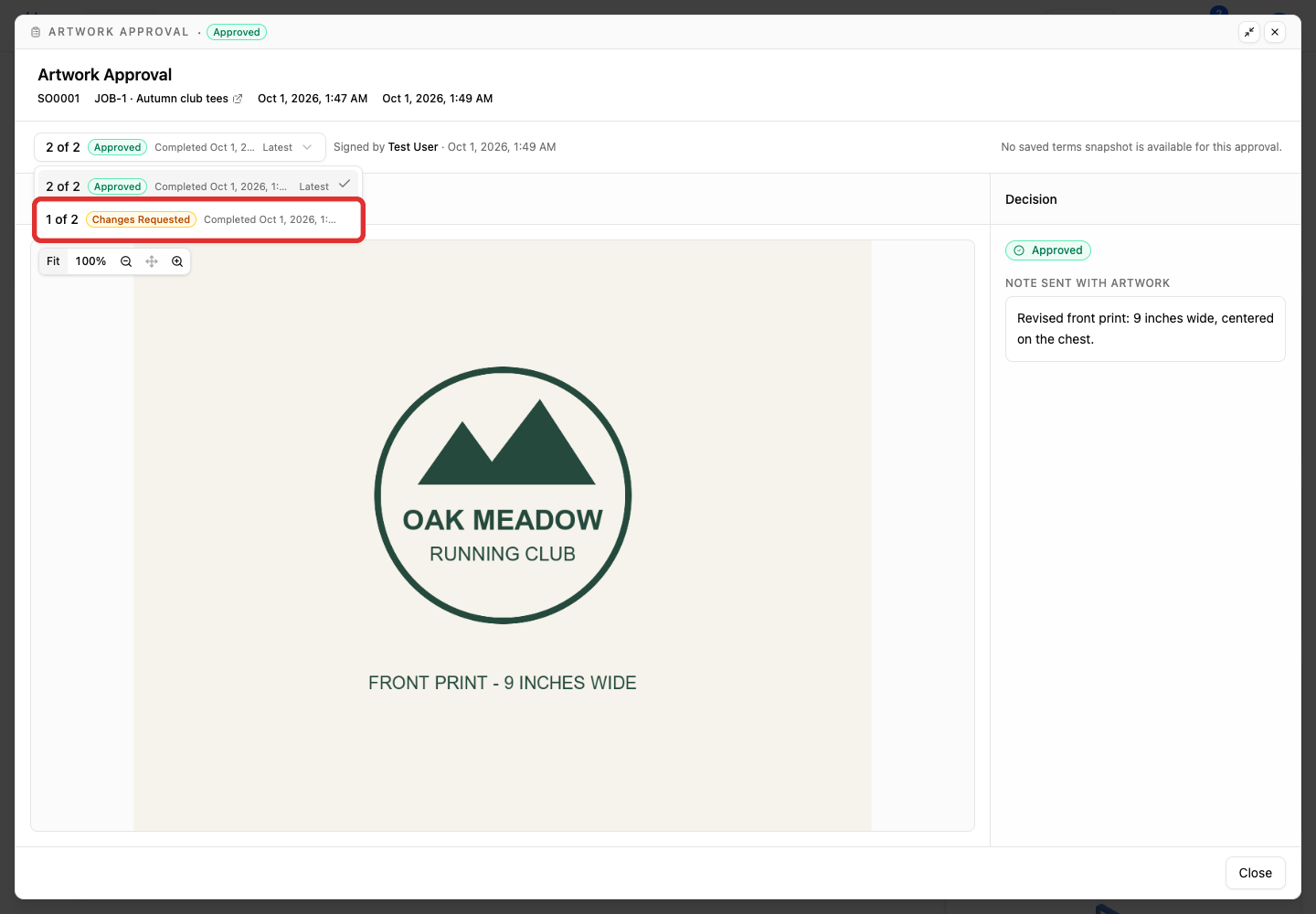 Select the earlier request with changes requested