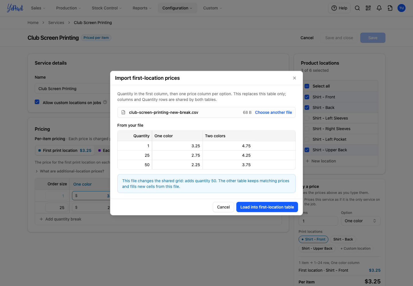 Import preview explains the shared quantity row