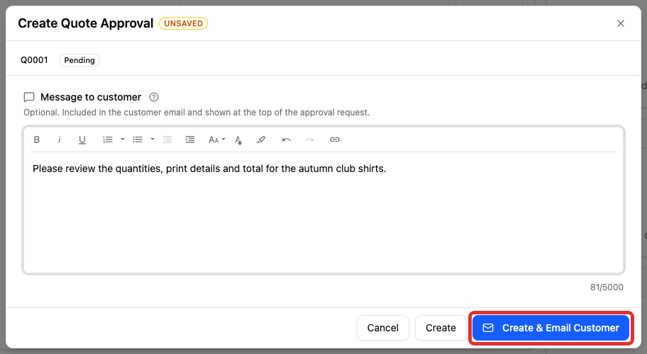 Create and email the quote approval request