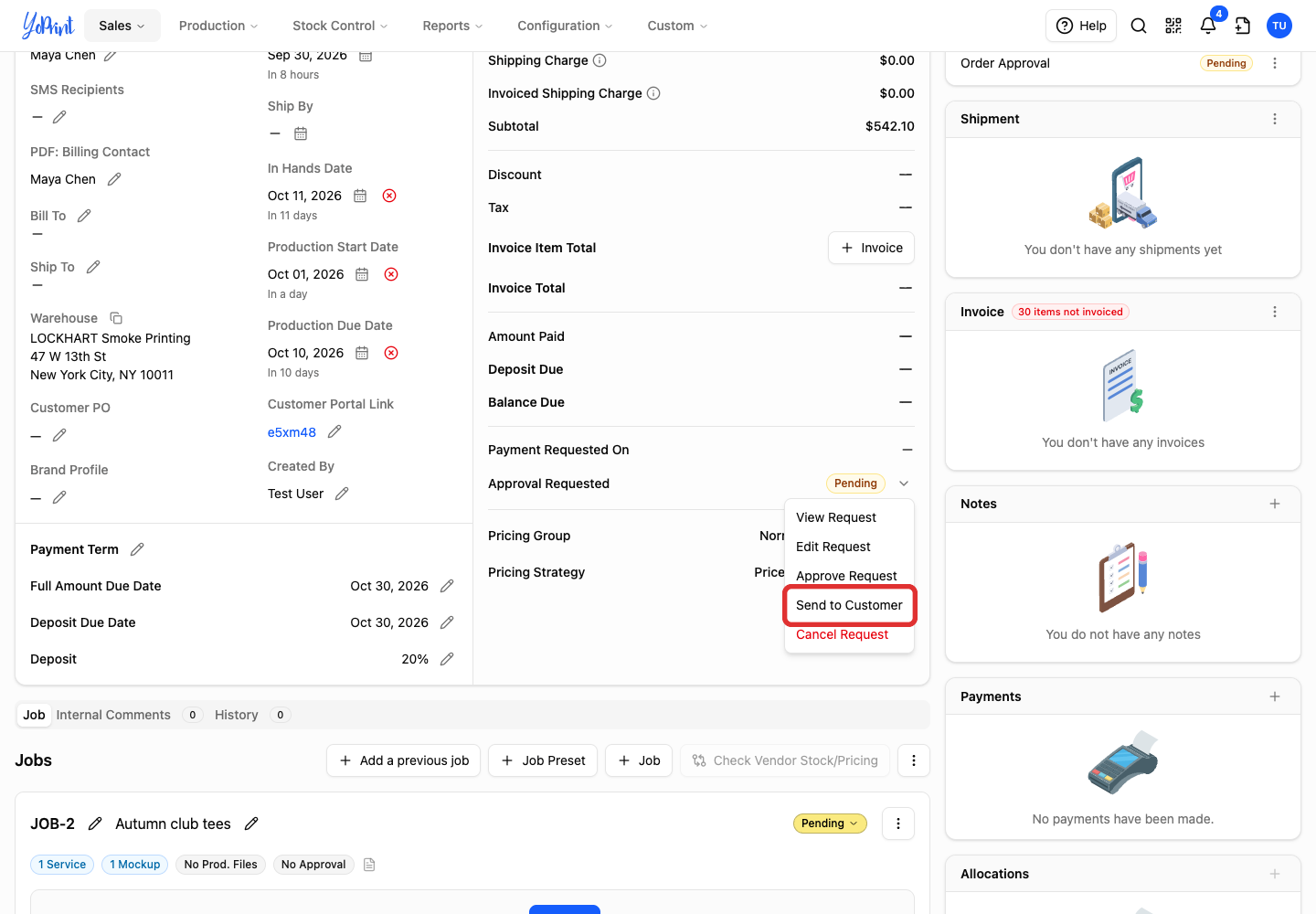 Send the saved quote approval to the customer