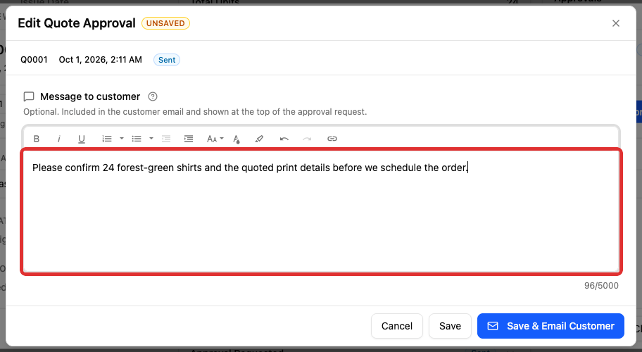 Replace the message with the details to confirm
