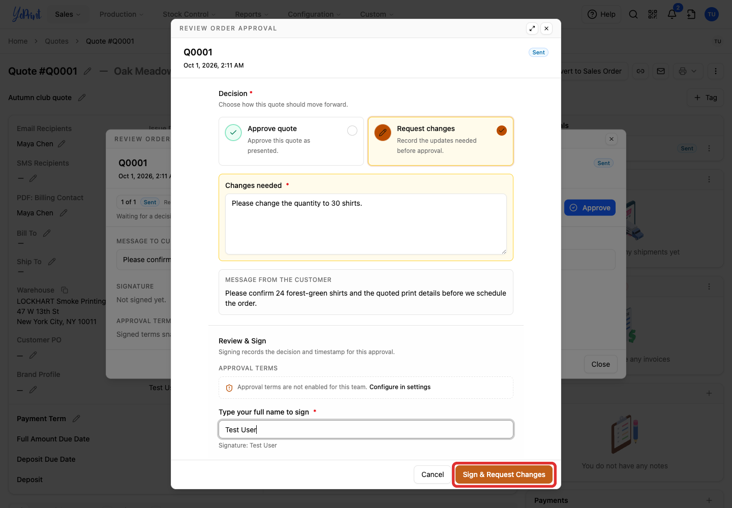 Sign and submit the requested changes
