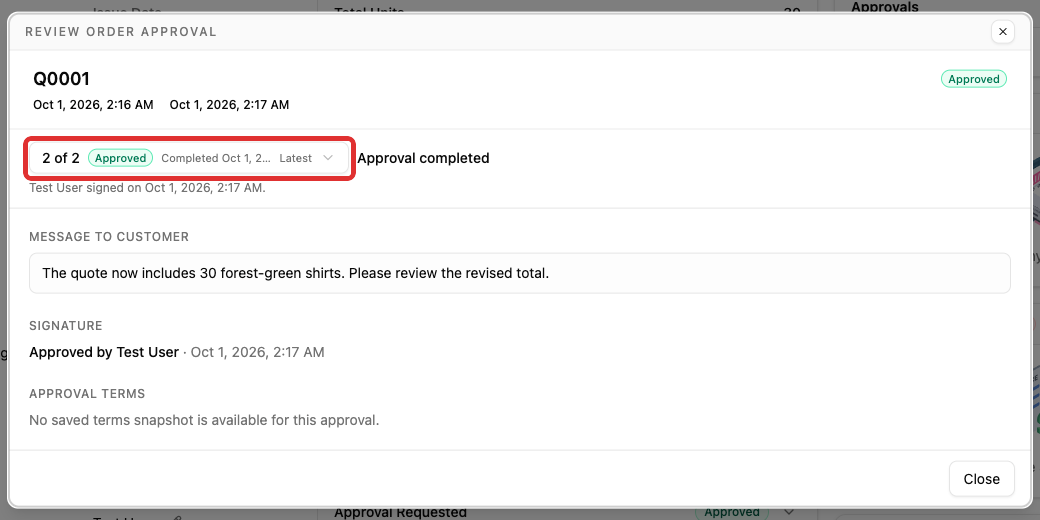 Open the request history selector