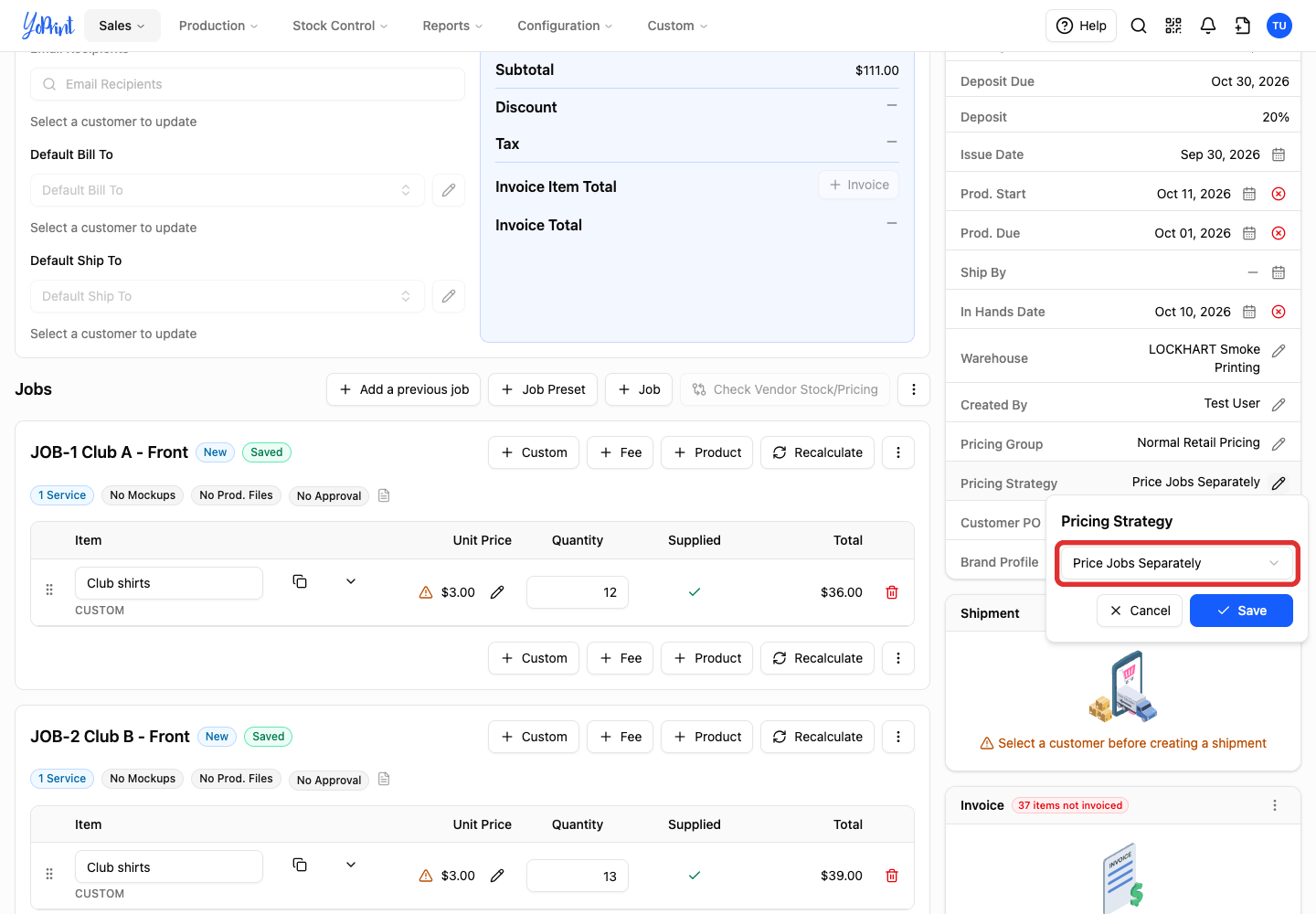 Closed Pricing Strategy dropdown