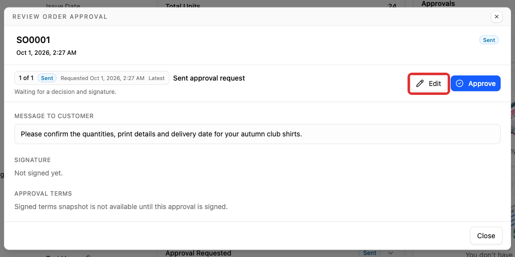 Edit the pending order request
