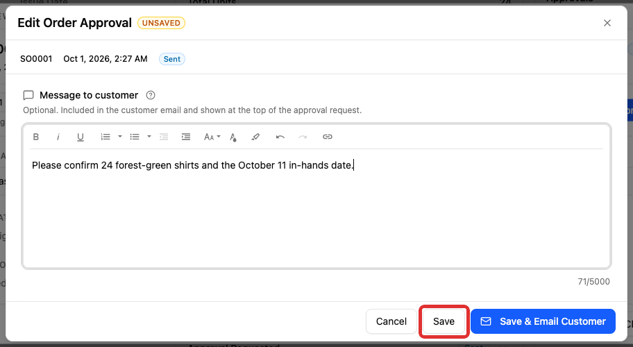 Save the edited approval request
