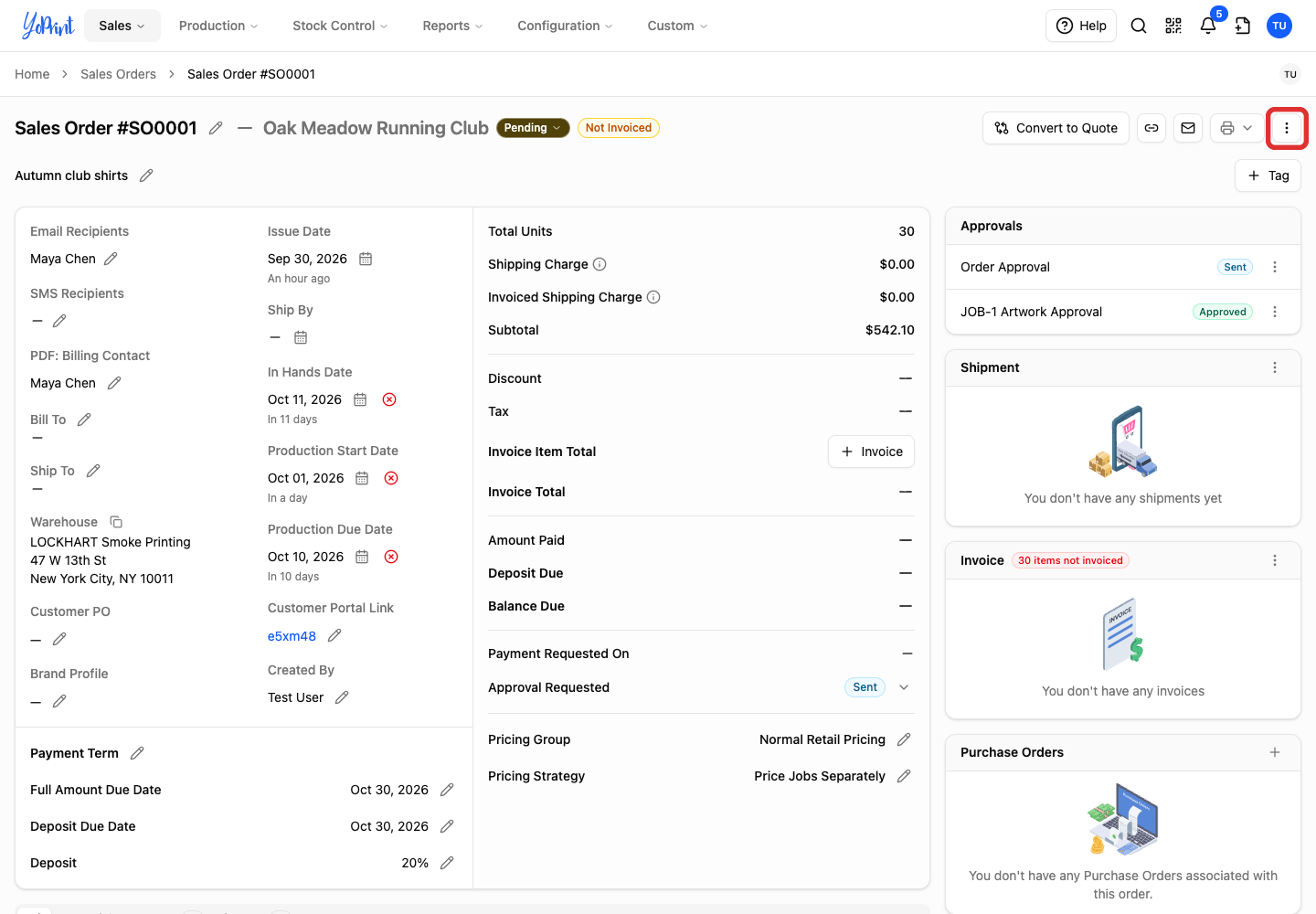 Open Quick Actions on the sales order