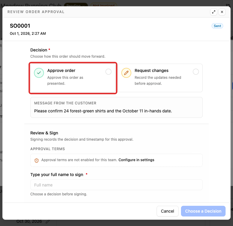 Choose the accepted-order decision