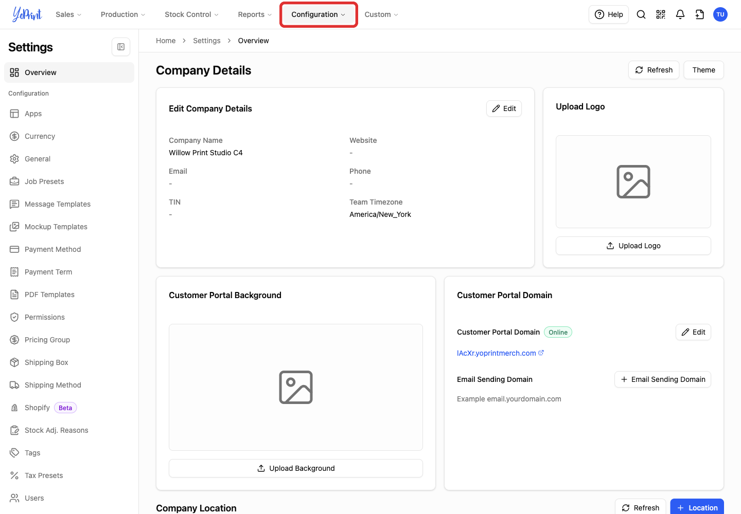 Configuration menu button