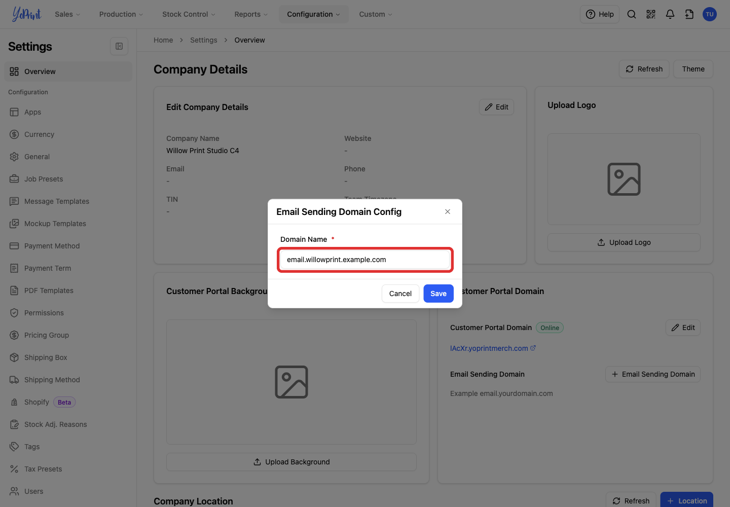 Domain Name field with an example subdomain