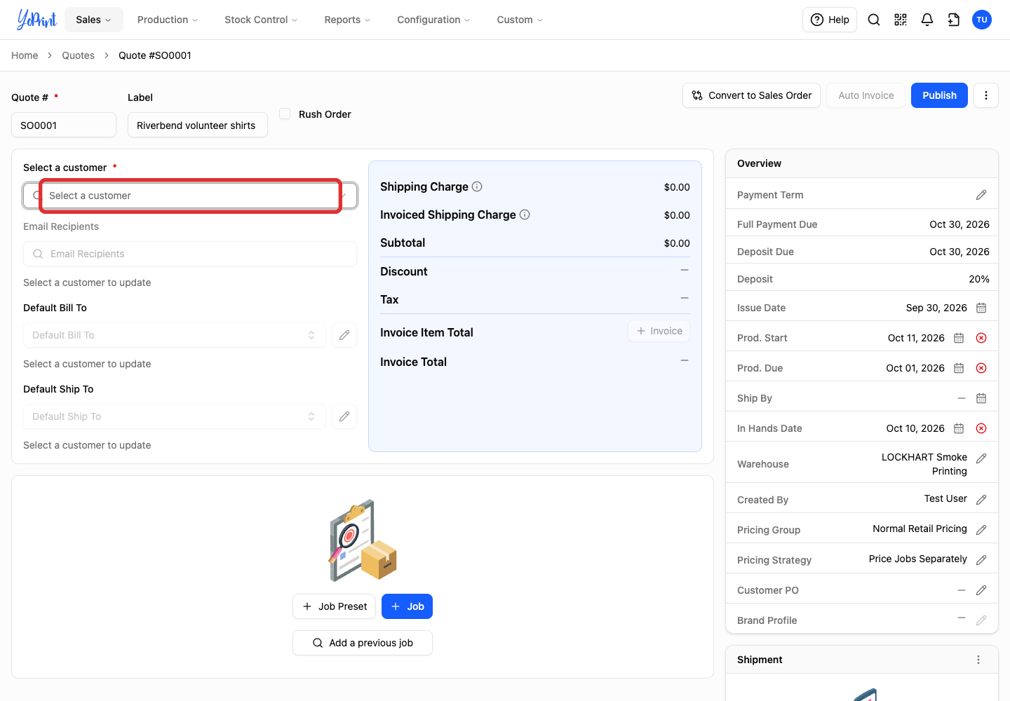 Search in Select a customer.