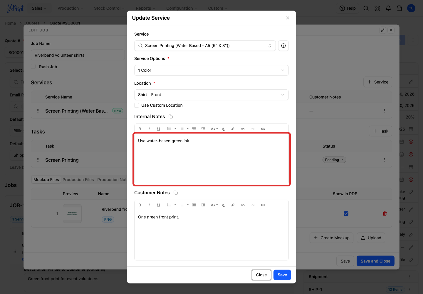 Enter Internal Notes for your team.