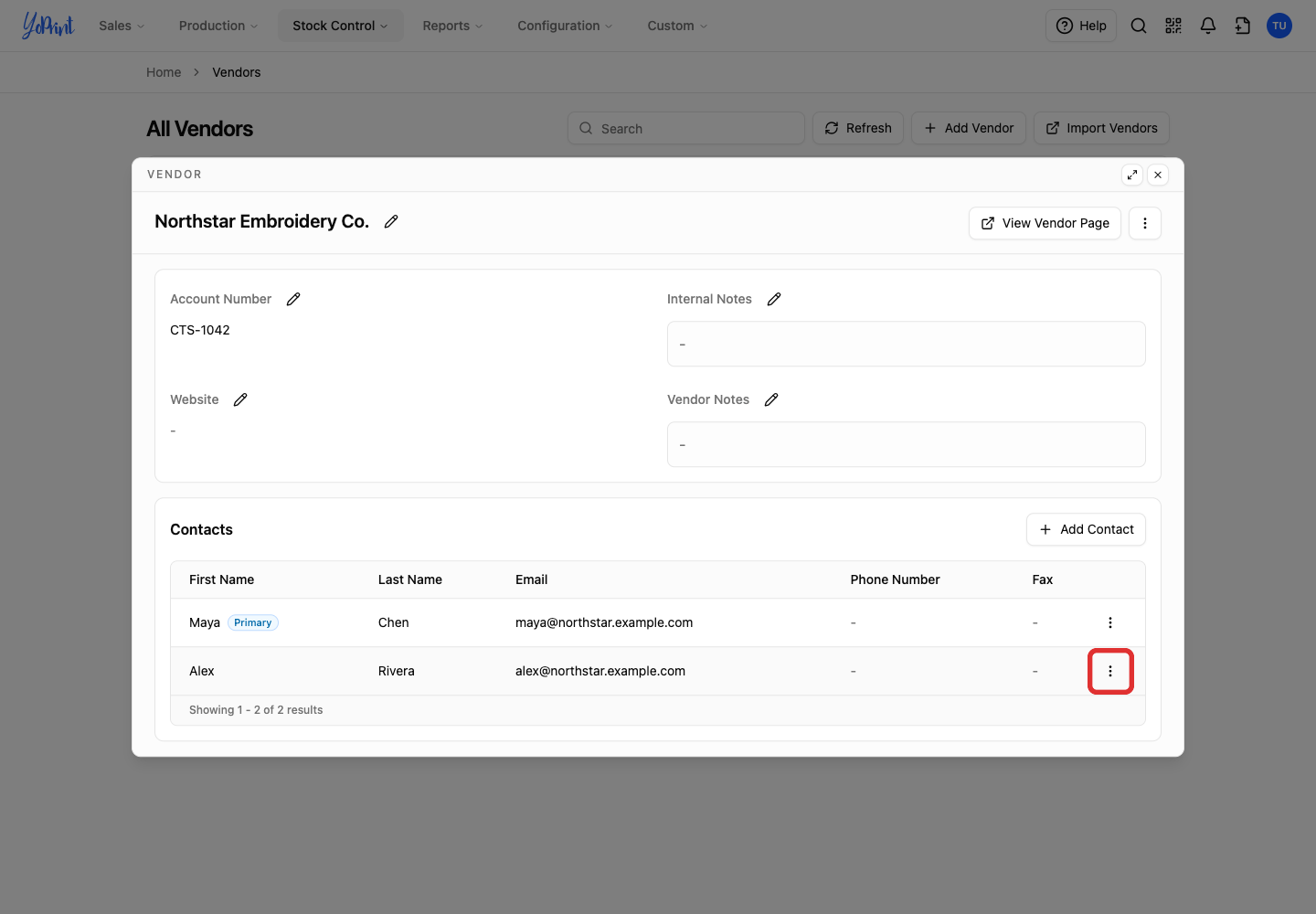 Contact Actions button