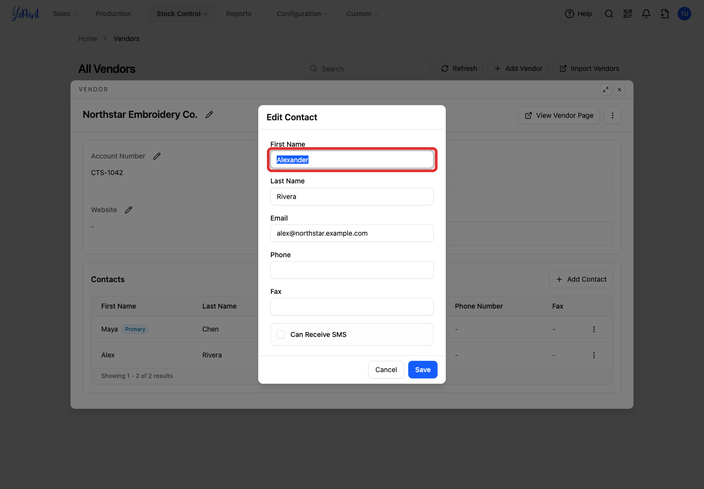 Editing the contact's first name