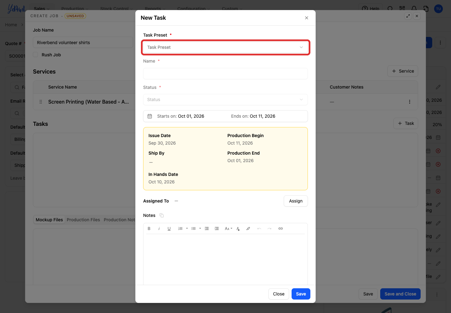 Open Task Preset.