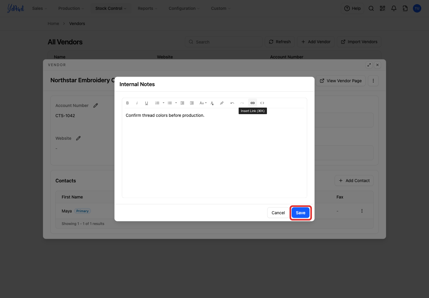 Save Internal Notes