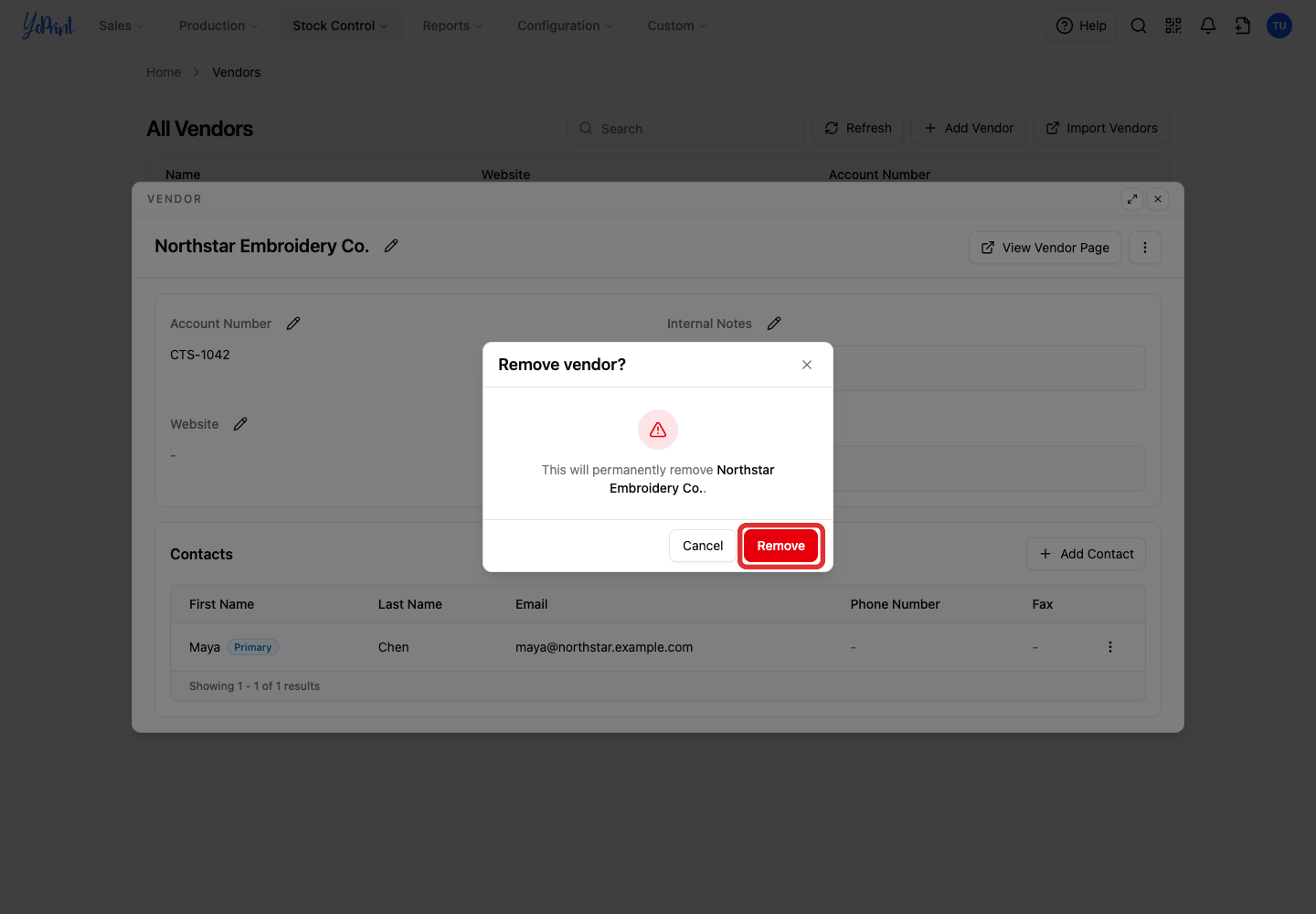 Confirm the vendor removal