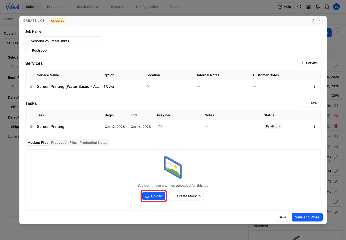 On Mockup Files, click Upload.