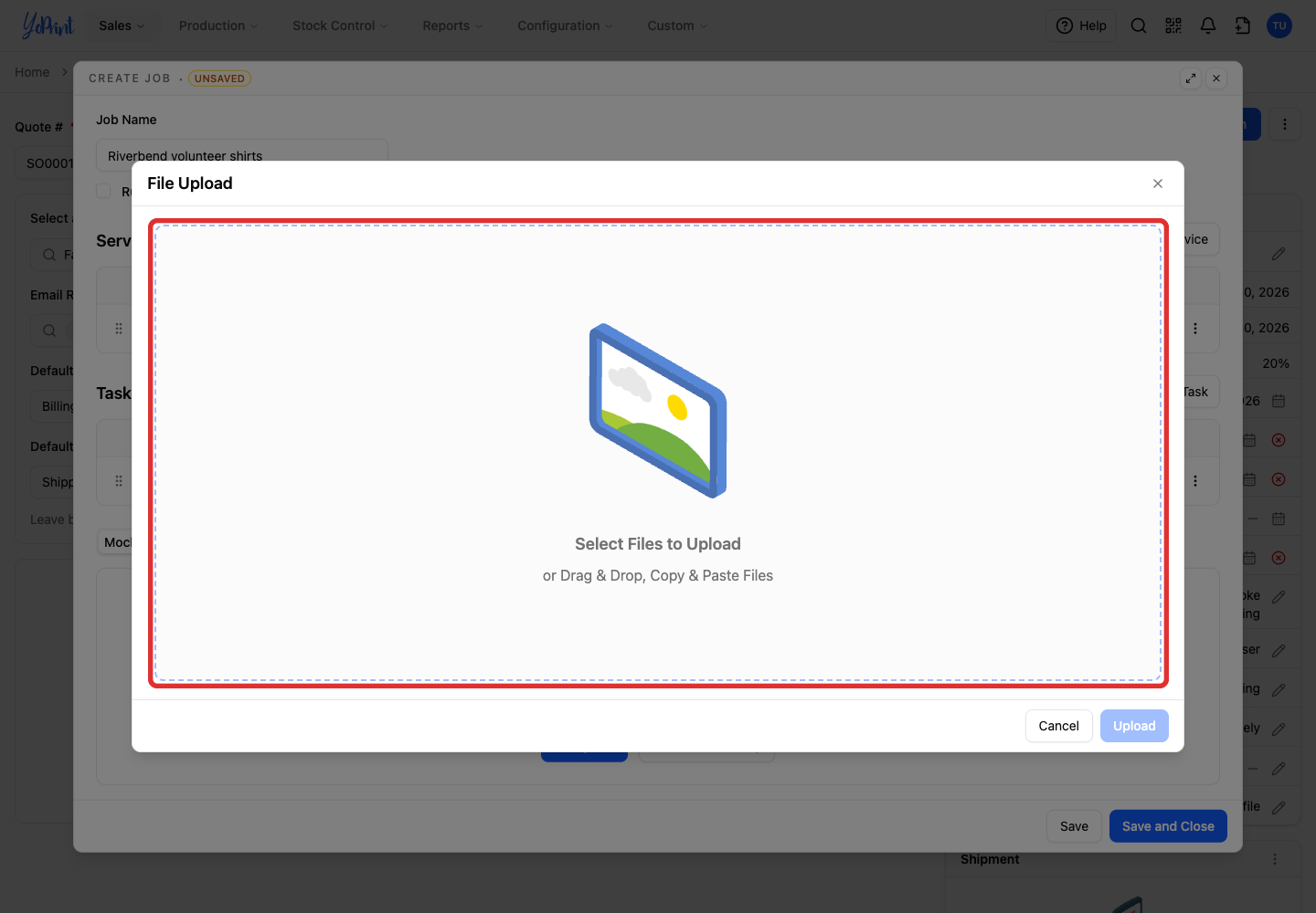 Click Select Files to Upload and choose the files, or drag them into the panel.