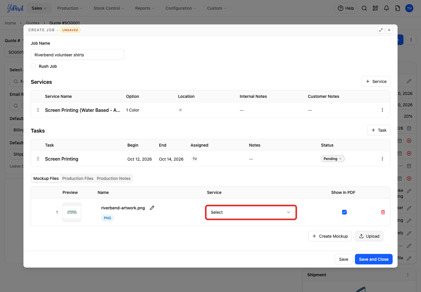 Open the file's Service picker.