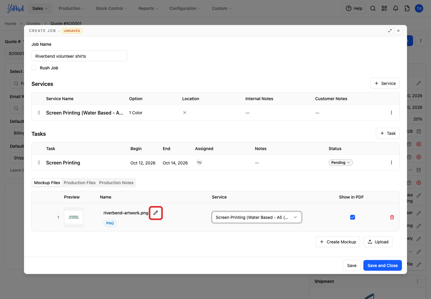 To rename the mockup, click its pencil.