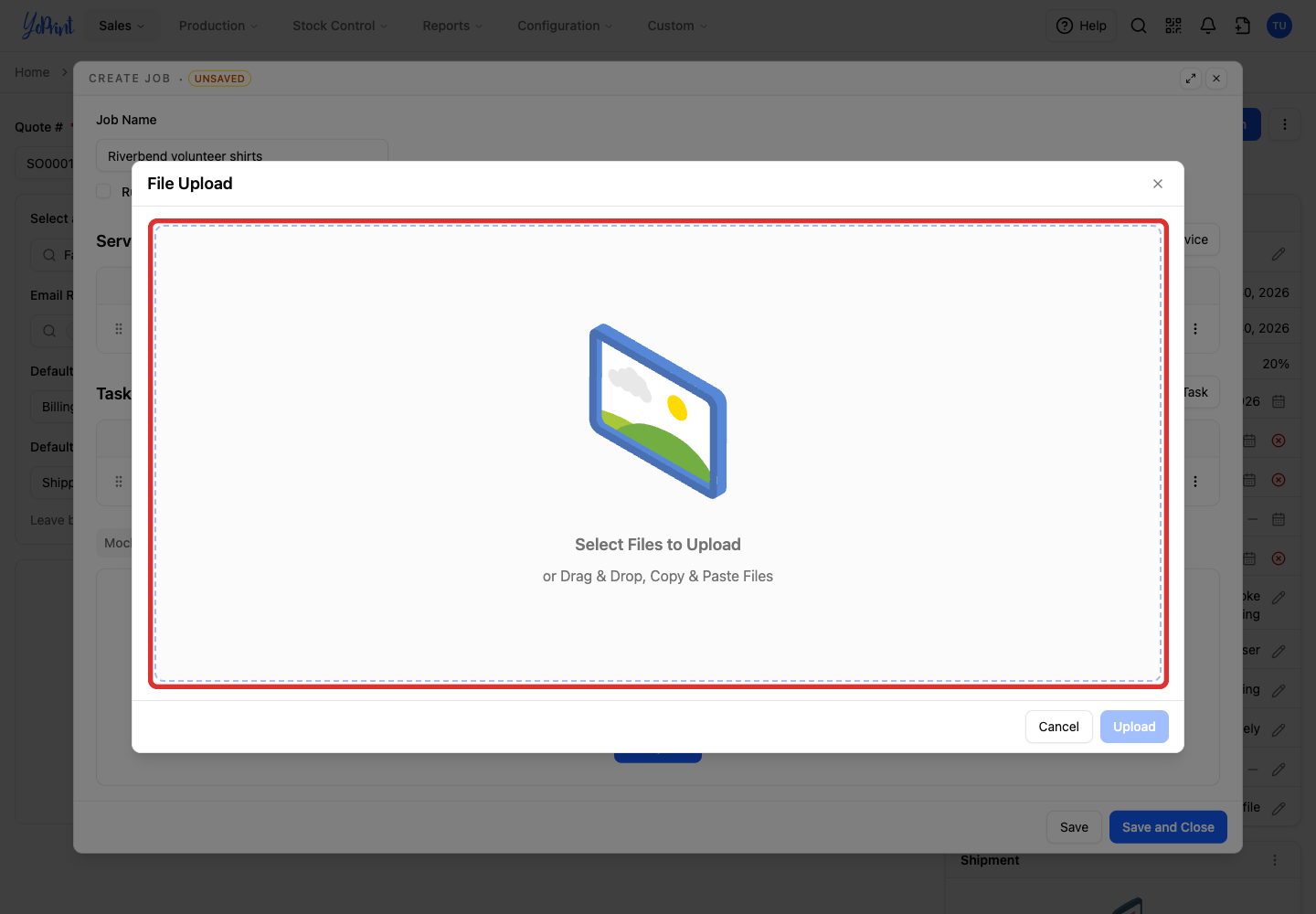 Click Select Files to Upload and choose the files, or drag them into the panel.