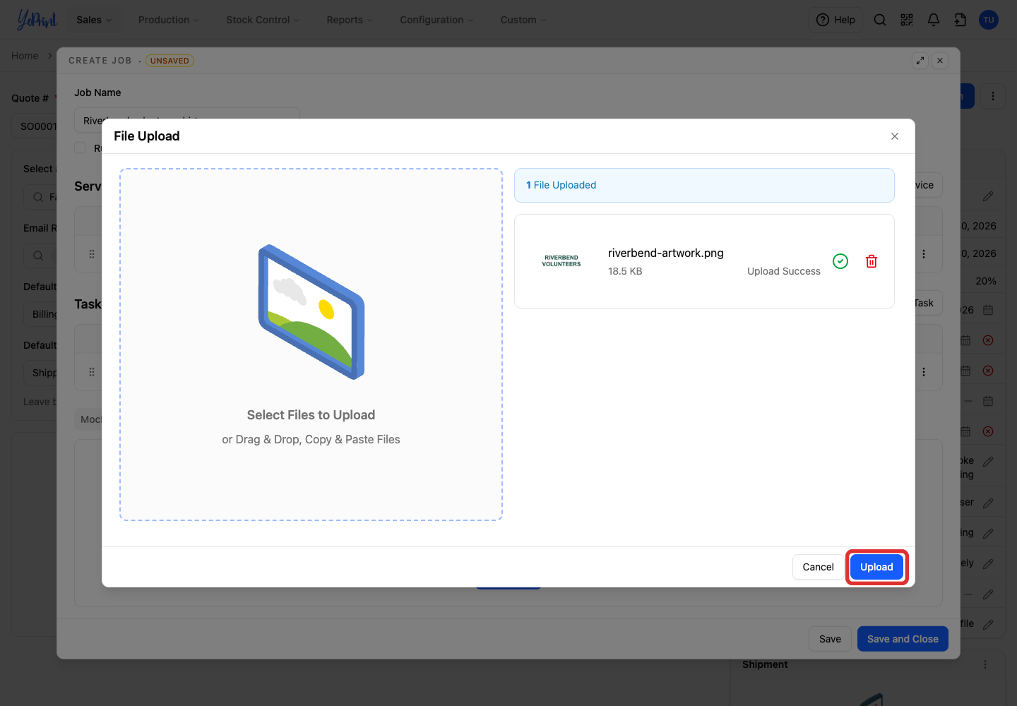 After the files transfer, click Upload.