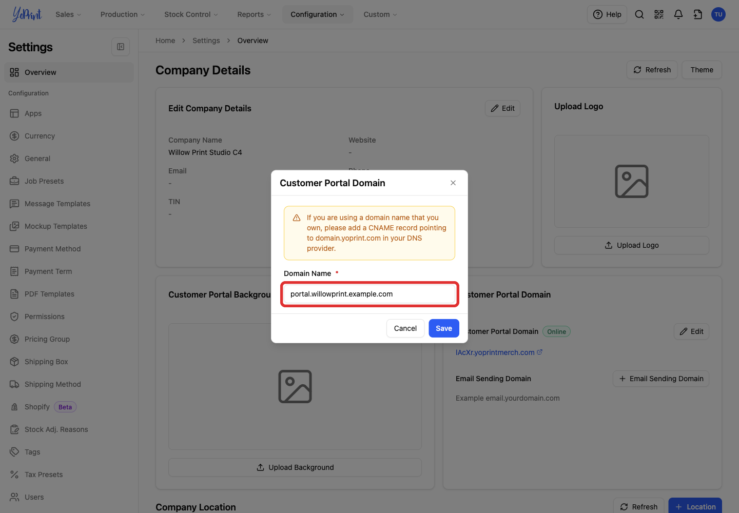 Customer Portal Domain with a full subdomain