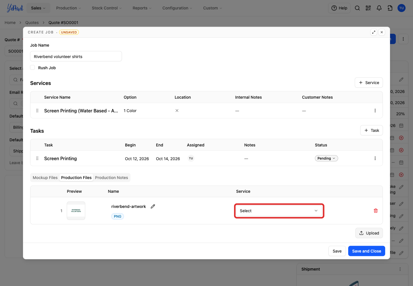 Open the file's Service picker.