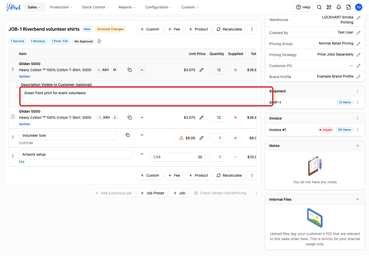 Fill in Description Visible to Customer.