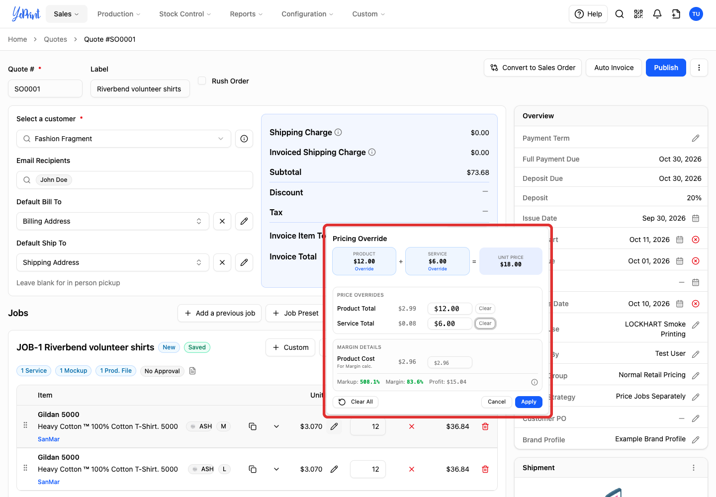 Enter Product Total, Service Total, or both.